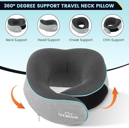 Upgraded Travel Neck Pillow Airplane- 360° Support Travel Pillows for Airplanes, Stocking Stuffers Gifts for women With Eye Mask & Earplugs, Portable Carry Bag for Long Flights| Best Travel Essentials