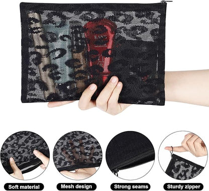 12 Pieces Zipper Nylon Mesh Pouch, Mesh Cosmetic Bags Makeup Bags Pencil Case, Multipurpose Travel Bags for Cosmetic School Office Supplies and Travel Accessories (Black Lace, A5)