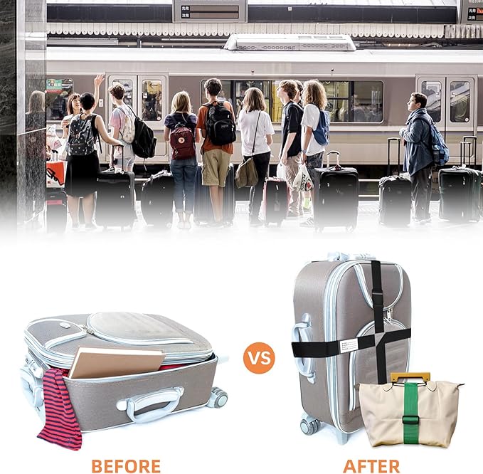 8 pcs Luggage Straps, CNYMANY 2-in-1 Travel Belt Add a Bag Luggage Strap, Adjustable Luggage Straps for suitcases Over Handle for Carry On Bag Airport Travel Accessories - Orange, Green, Black