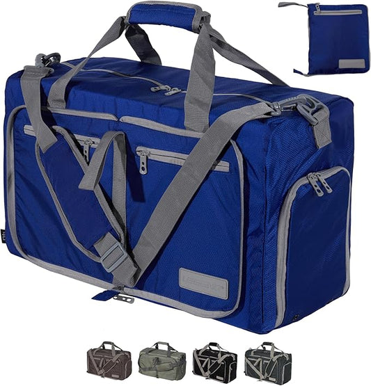 LEGEND 40L Foldable Duffle Bag for Travel - Packable Duffle Bags w/Shoe Compartment - Tear Resistant Collapsible Duffel Bags for Traveling - Lightweight Folding Duffel Bag for Men & Women -Royal Blue