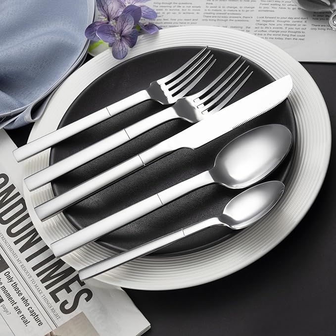 Heavy Duty Silverware Set, 40-Piece Flatware Set for 8, Stainless Steel Cutlery Set Mirror Polished Cooking Utensils Set for Home and Kitchen, Dishwasher Safe