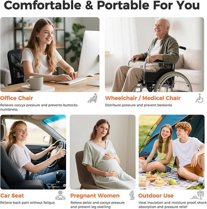 Inflatable Seat Cushion, Airplane Seat cushion for Long Flights Without Air Pump, Pressure Relief Seat Cushion, Wheelchair Cushions Applicable to Various Scenarios, Relief Discomfort in Coccyx&Buttock