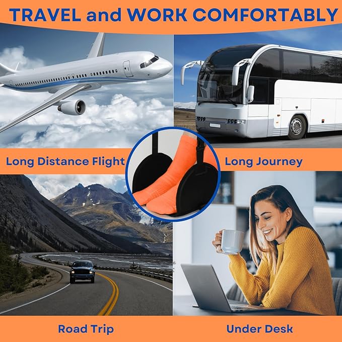 Airplane Foot Hammock 2-Pack, Leg Hammock for Airplane Travel with Rigid Base, Foot Sling for Plane Traveling with Memory Foam, Feet Rest for Long Flight, Travel Leg Rest, Footrest for Kids