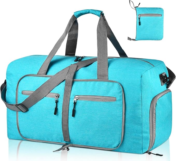 Dimayar 40L Travel Duffle Bag for Men Women - Foldable Duffel Bag with Shoes Compartment - Overnight Bags Waterproof & Tear Resistant(Mint Green)
