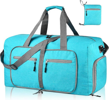 Dimayar 40L Travel Duffle Bag for Men Women - Foldable Duffel Bag with Shoes Compartment - Overnight Bags Waterproof & Tear Resistant(Mint Green)