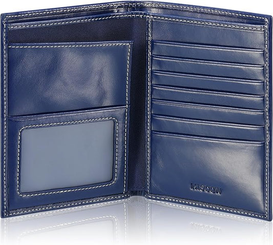 HISCOW Italian Leather Passport Holder for Travel - RFID Blocking Wallet Cover with Secure Organizer for Men & Women, US & Foreign Trips, Antiqued Blue