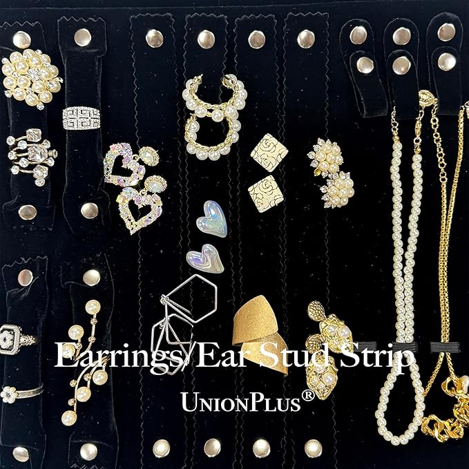 UnionPlus Velvet Jewelry Case Roll Bag for Necklace Bracelet Earrings Rings Multi-compartments, Great Jewelry Organizer for Travel, Black