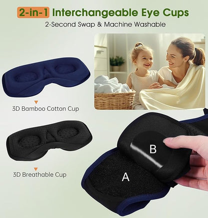 LC-dolida Bamboo Cotton Bluetooth Sleep Mask, 2 in 1 3D Soft Sleep Mask with Sleep Headphones, Sleep Eye Mask with Timming Setting, Blackout Sleeping Mask for Side Sleepers, Women Men, Navy