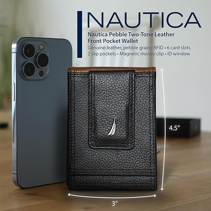 Nautica Men's Slim Wallet | Card Case | RFID Blocking | ID Window | Minimalist | Lightweight | Genuine Leather