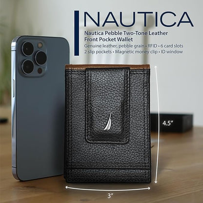 Nautica Men's Slim Wallet | Card Case | RFID Blocking | ID Window | Minimalist | Lightweight | Genuine Leather