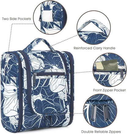 Narwey Small Hanging Travel Toiletry Bag Cosmetic Make up Organizer for Women and Men (Medium, Blue Lotus)