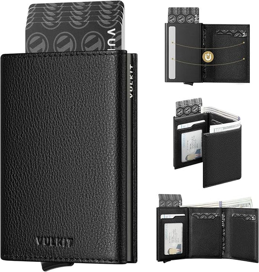 VULKIT Pop up Card Wallet Minimalist Cash Wallets RFID Blocking Leather Smart Credit Card Holder with ID window for Men