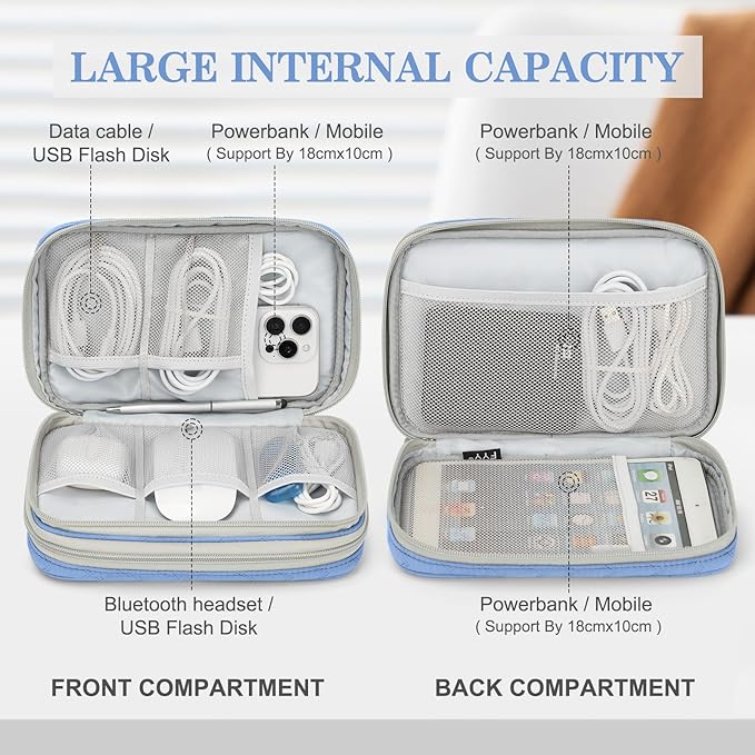 FYY Electronic Organizer, Large Travel Cable Organizer Bag Pouch Electronic Accessories Carry Case Portable Waterproof Double Layers All-in-One Storage Bag for Cable, Cord, Charger, Pattern Blue