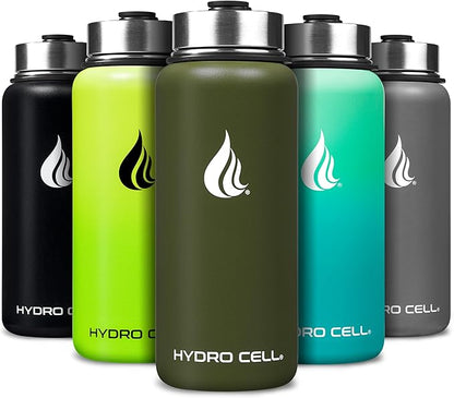 HYDRO CELL Stainless Steel Insulated Water Bottle with Straw - For Cold & Hot Drinks - Metal Vacuum Flask with Screw Cap and Modern Leakproof Sport Thermos for Adults (Army 32oz)