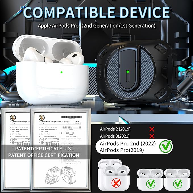 RFUNGUANGO for AirPods Pro 2nd Generation Protective case, 2024 New Space-Themed Protective case. Compatible with Airpods Pro 1/2 and, Works with MagSafe. [Black]