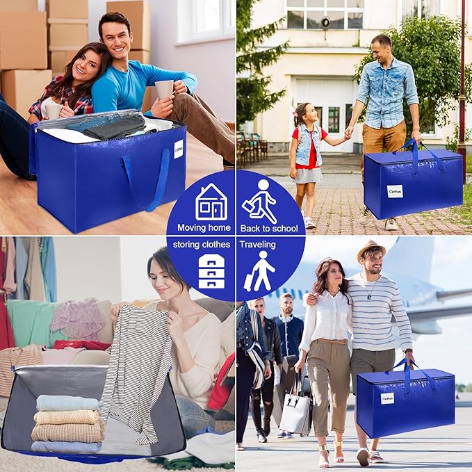 Moving Bags with Zipper - Extra Large Space Saving Totes for Storage, Heavy-Duty Tool Bag with Carrying Handles, Ideal for Camping & Travel, Tag Pocket Included