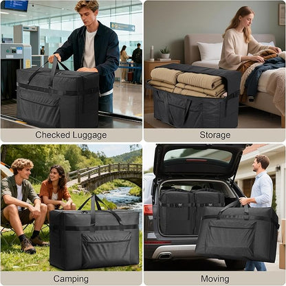 SUNUP Extra Large Duffle Bag for Travel, 120L Foldable Travel Duffel Bag for Men Women, Waterproof Overnight Weekender Moving Storage Bags, Black