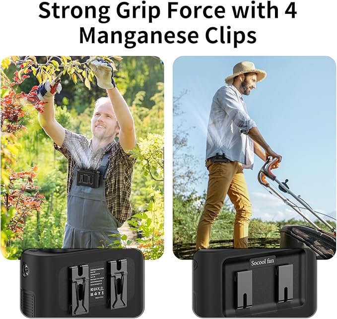 Socool 14500mAh Portable Waist Fan Clip on Wearable Belt Rechargeable Personal Fan, Dual Air Outlet, 40H Cooling 5-Speed Battery Operated Fans with Light, Neck Fan Hanging for Outdoor Camping Travel