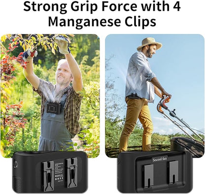 Socool 14500mAh Portable Waist Fan Clip on Wearable Belt Rechargeable Personal Fan, Dual Air Outlet, 40H Cooling 5-Speed Battery Operated Fans with Light, Neck Fan Hanging for Outdoor Camping Travel