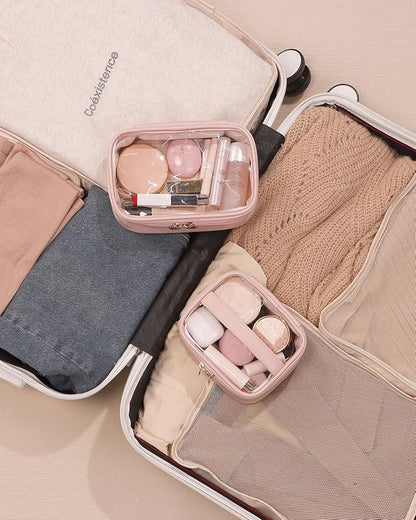 Pocmimut Small Makeup Bag,Clear Make Up Bag Organizer Cute Stuff Pouch Traveling Compact Toiletry Bag Car Bag for Travel Essentials,Pink