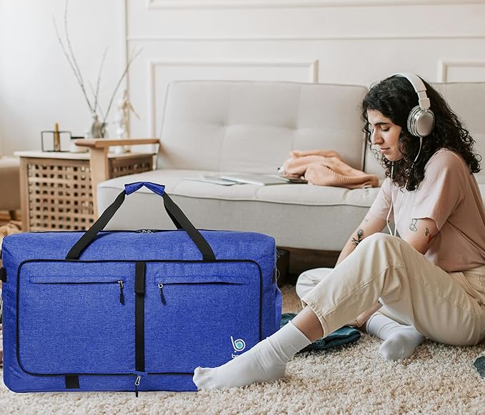 Bago Big XXL Foldable Duffel Bags for Traveling Women & Men - 140L Packable Duffle Bag for Travel with Shoe Compartment - Water Repellant, Heavy Duty, Lightweight Folding & Collapsible (SnowDepBlue)