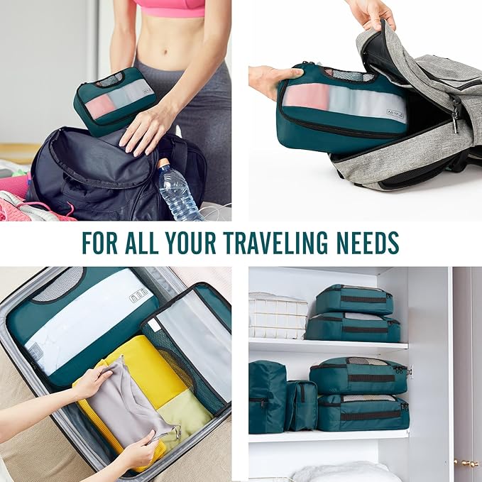 Veken 8 Set Packing Cubes for Travel Essentials, Suitcase Organizer Bags in 4 Sizes, Carry-On Luggage Accessories with Large Laundry & Hanging Toiletry Bag, Must-Have for Airplane, Road Trip & Camping