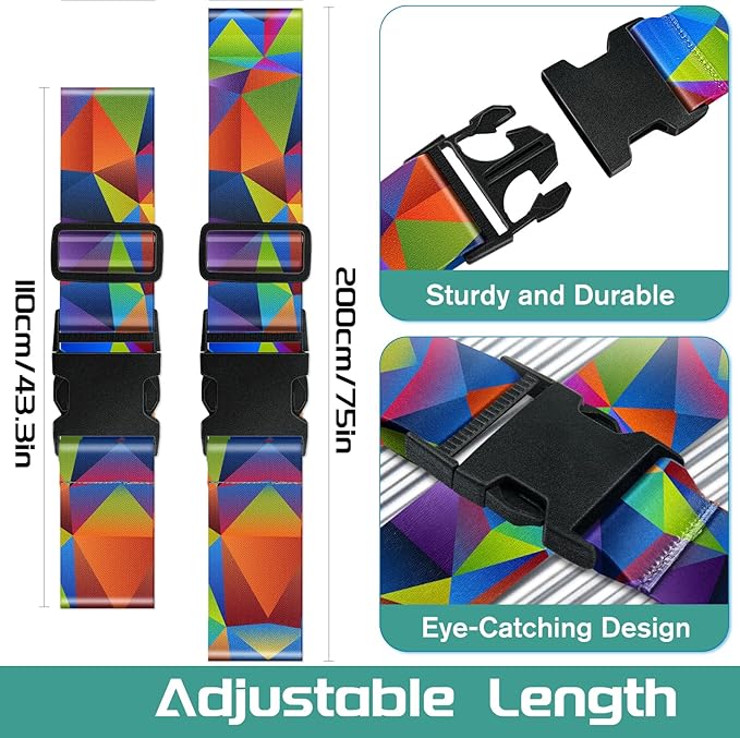Slohif Luggage Straps for Suitcases Travel Belt Accessories Luggage Connector Identifiers Over Handle with Buckle Unique Nylon Adjustable Strap for Sleeping Bag Car Seat Color Triangle (2 Pack)