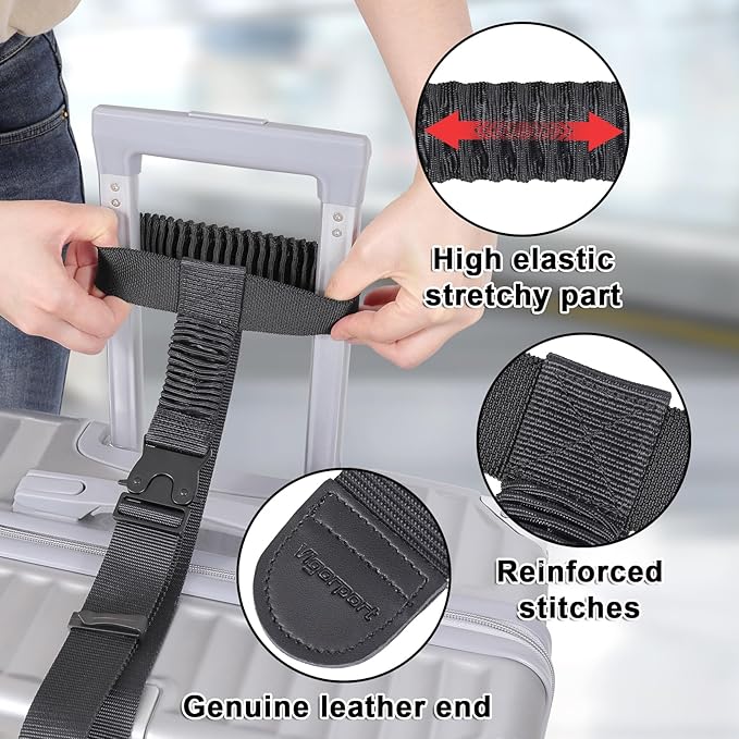 Vigorport Luggage Straps, Straps for Suitcase, 1.5”Width Add A Bag Stretchable Attachment Accessories for Connect Your 3 Luggage Together (Black, 1.5" Width)