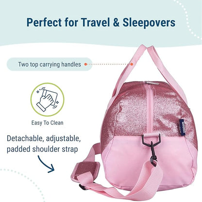 Wildkin Kids Overnighter Duffel Bag – Carry-On Size, Ideal for School & Sleepovers – Pink Glitter
