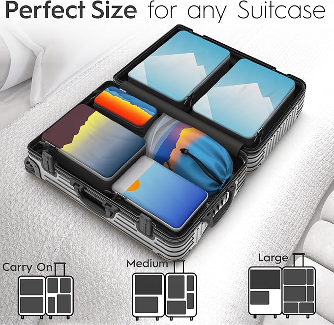 8-Piece Luxury Compression Packing Cubes & Bags for Travel – Maximize Space in Luggage with HybridMax Double-Capacity Design, 50 Luggage Tags, Deluxe Set, Lifetime Satisfaction Suitcase Organizer Bags