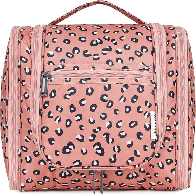 Narwey Hanging Cheetah Toiletry Bag for Women Travel Makeup Bag Organizer Toiletries Bag for Cosmetics Essentials Accessories (Large, Orange Leopard)