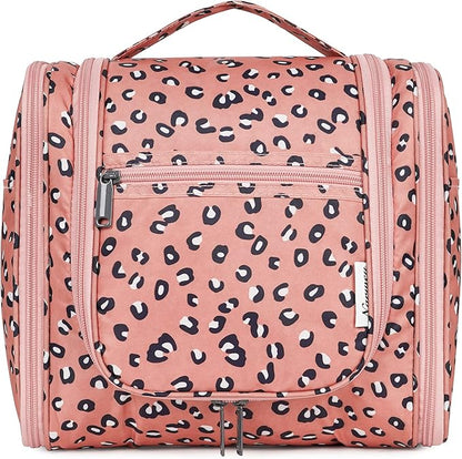 Narwey Hanging Cheetah Toiletry Bag for Women Travel Makeup Bag Organizer Toiletries Bag for Cosmetics Essentials Accessories (Large, Orange Leopard)