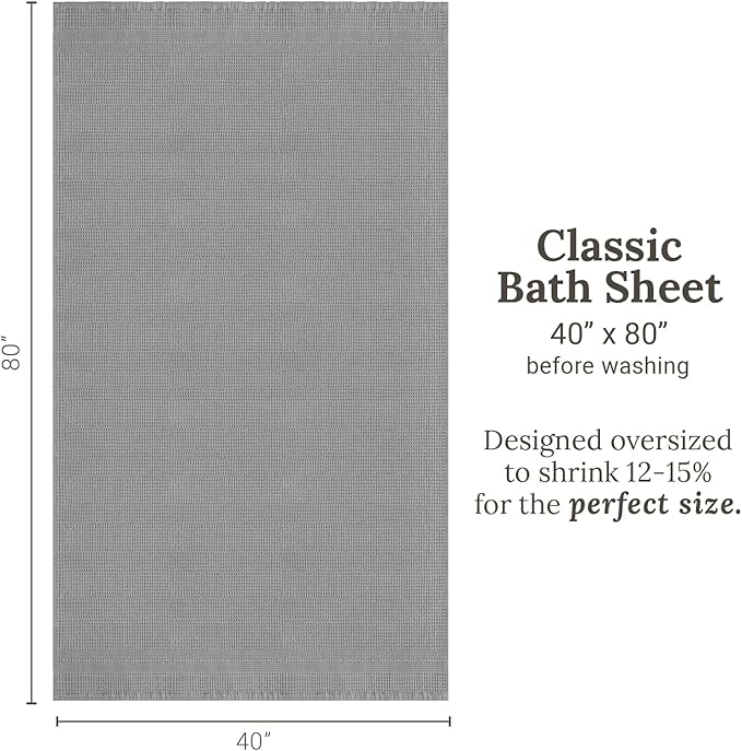 GILDEN TREE Waffle Bath Sheet Large Bath Towels Quick Dry Thin Body Towels, 40x80 Oversized Bath Towels for Adults, 2 Pack Bath Sheet Set, Classic Style (Pewter)