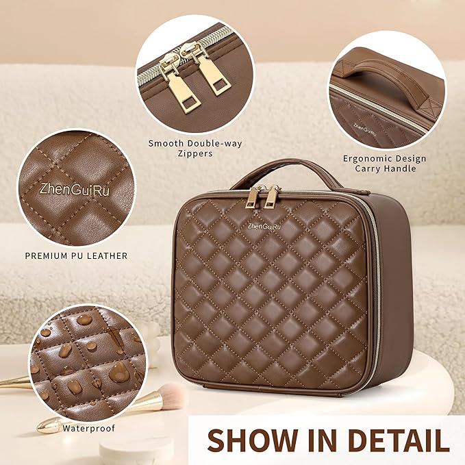 Travel Makeup Bag with LED Mirror – Waterproof Cosmetic Train Case with Adjustable Dividers, Portable Makeup Organizer and Toiletry Bag for Women, Pink Teens & Girls Gift