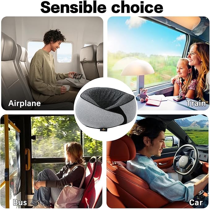 Memory Foam Neck Pillow | Travel Neck Pillow，Ergonomic U-Shaped Travel Pillow with Neck Support, Breathable & Washable Cover, Includes Storage Bag–Ideal for Office, Car, Plane, Bus, Grey