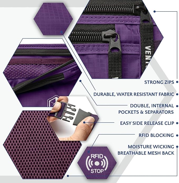 VENTURE 4TH Travel Money Belt - Slim Passport Holder RFID Blocking Travel Pouch to Protect Cash, Credit Cards and Travel Documents (Purple)