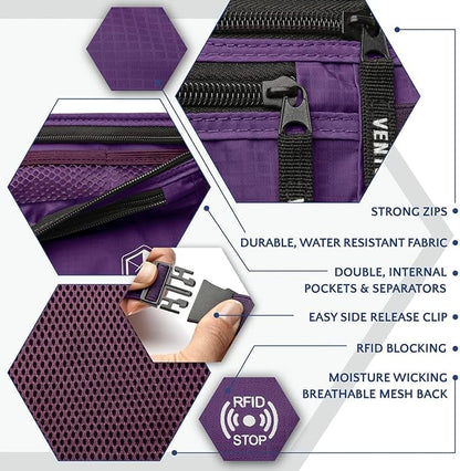 VENTURE 4TH Travel Money Belt - Slim Passport Holder RFID Blocking Travel Pouch to Protect Cash, Credit Cards and Travel Documents (Purple)