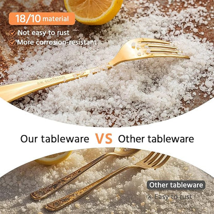 KINGSTONE 20 Piece Teardrop Silverware Set for 4, 18/10 Stainless Steel Flatware Set, Modern Design Cutlery Set for Home/Hotel/Wedding,Mirror Polished and Dishwasher Safe, Gold