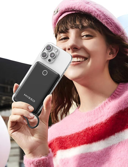 10000mAh Compatible with iPhone 15/16/17 and Android, Slim Portable Charger with Built in Cable, Power Bank Travel Charger External Battery Pack for Phone, 3 Output USB Type C, 2 Pack Black & White