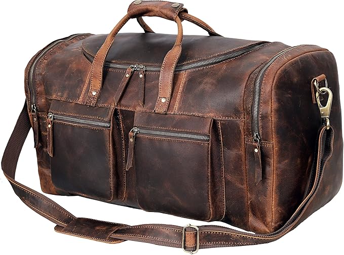 32" Vintage Duffel Classic Style with Modern Outlook Retro Thick Full Grain Cowhide Handmade Airplane Under seat Carry On Bags Leather Gym Overnight Luggage Bag