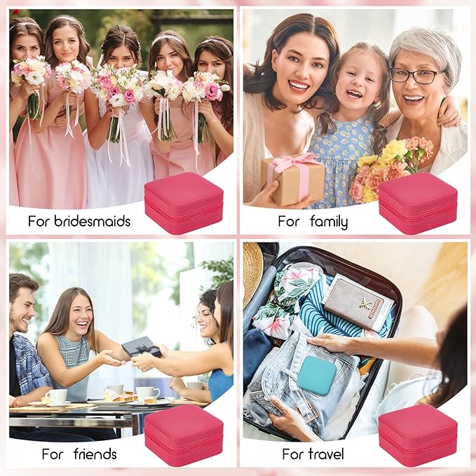 Taiyin 6 Pcs Travel Jewelry Case Box Bridesmaid Gifts Bulk Travel Jewelry Cases Boxes Small Jewels Organizers Mini Accessories Ornaments Storage for Women Girls Wedding Gifts (Rosy)