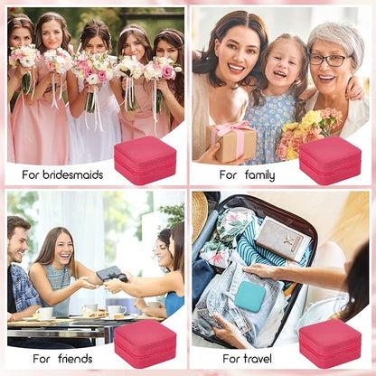 Taiyin 6 Pcs Travel Jewelry Case Box Bridesmaid Gifts Bulk Travel Jewelry Cases Boxes Small Jewels Organizers Mini Accessories Ornaments Storage for Women Girls Wedding Gifts (Rosy)