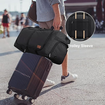 80L Duffle Bag for Travel, Large Foldable Waterproof Travel Duffel Bags Weekender Overnight Bag for Men and Women with Shoe Compartment (Black)