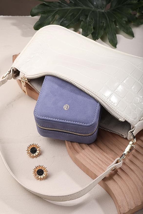 S.Leaf Travel Jewelry Organizer Boxes for Women Small Portable Necklace Earrings Bracelet Rings Travel Case Best Friend Birthday Gifts for Women Trendy (04_Suede_Touch_Dust_Lavender)