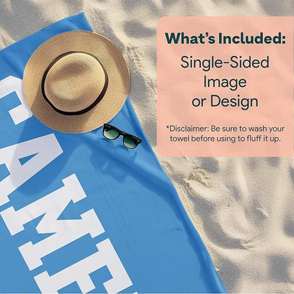 Ships Next Day - Personalized Beach Towel for Kids & Adults - Printed in USA - Custom Towels with Picture and Text - Quick Dry Pool Towels - Cotton/Poly Blend - 30" x 60" - Solid Color