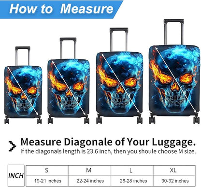 Luggage Cover Protector for 26-28 Inch Suitcases, TSA Approved Elastic Travel Suitcase Covers, Anti-Scratch Washable Luggage Sleeve for Carry On & Checked Bags, Flame Skull