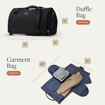 Wool & Oak - NOVA Large Duffle Bag with Wheels - Carry On Garment Duffle Bags for Travel, Overnight, Hospital - Travel Bags with Shoe Compartment & Tech Pocket - Gifts for Men (Nylon, Black)