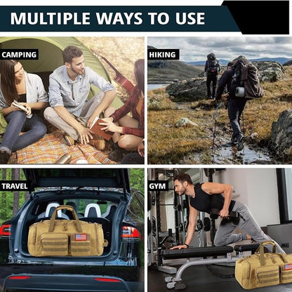 Tactical Gym Bag for Men，70L Large 3 in 1 Sports Duffle Bag with Shoes Compartment for Travel,Water Resistant Travel Backpack Weekender Overnight Bag with Wet Pocket for Women