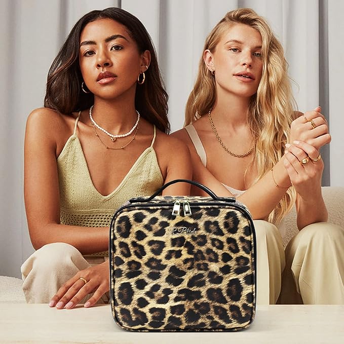 Makeup Bag with Light up Mirror, Travel Makeup Case with Mirror and Lights, Lighted Cosmetic Train Case with 3 Color Settings, Make up Organizer Bag with Adjustable Dividers Brush Board