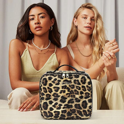 Makeup Bag with Light up Mirror, Travel Makeup Case with Mirror and Lights, Lighted Cosmetic Train Case with 3 Color Settings, Make up Organizer Bag with Adjustable Dividers Brush Board